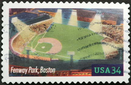 Stamp of Fenway Park Baseball Stadium in Boston Massachusetts USA