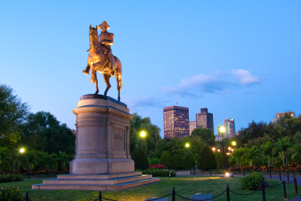 Boston Public Garden with Statue of George Washington in Boston Massachusetts USA